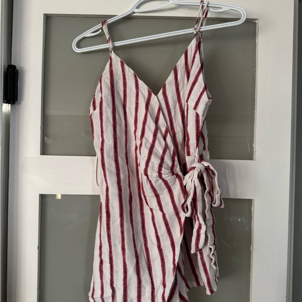 Striped Red and White Wrap Romper